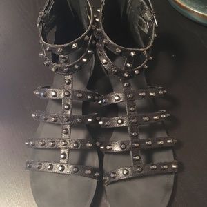 Black Leather Studded Gladiator Sandals